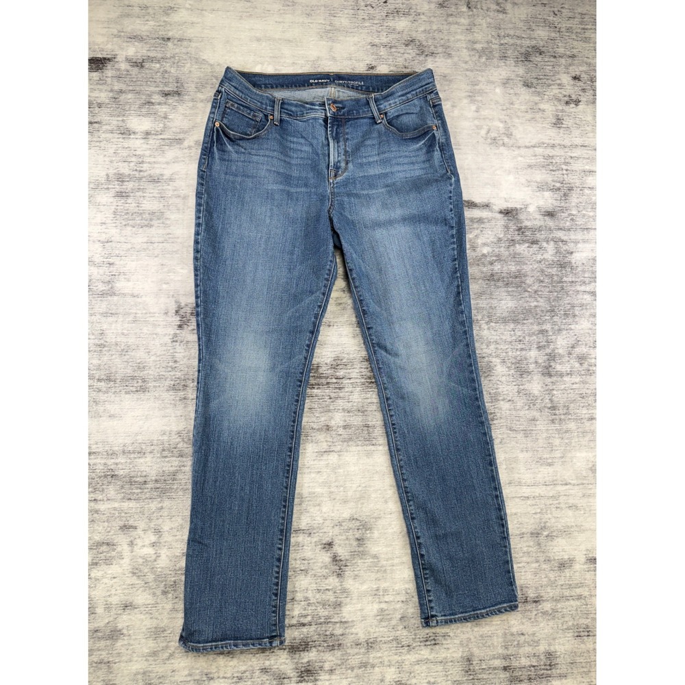 Old Navy Curvy Profile Straight Leg Jeans Womens 12 Regular Medium Wash Alamo